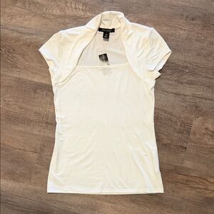 NWT White House Black Market Cream Short Sleeve, square neck Top